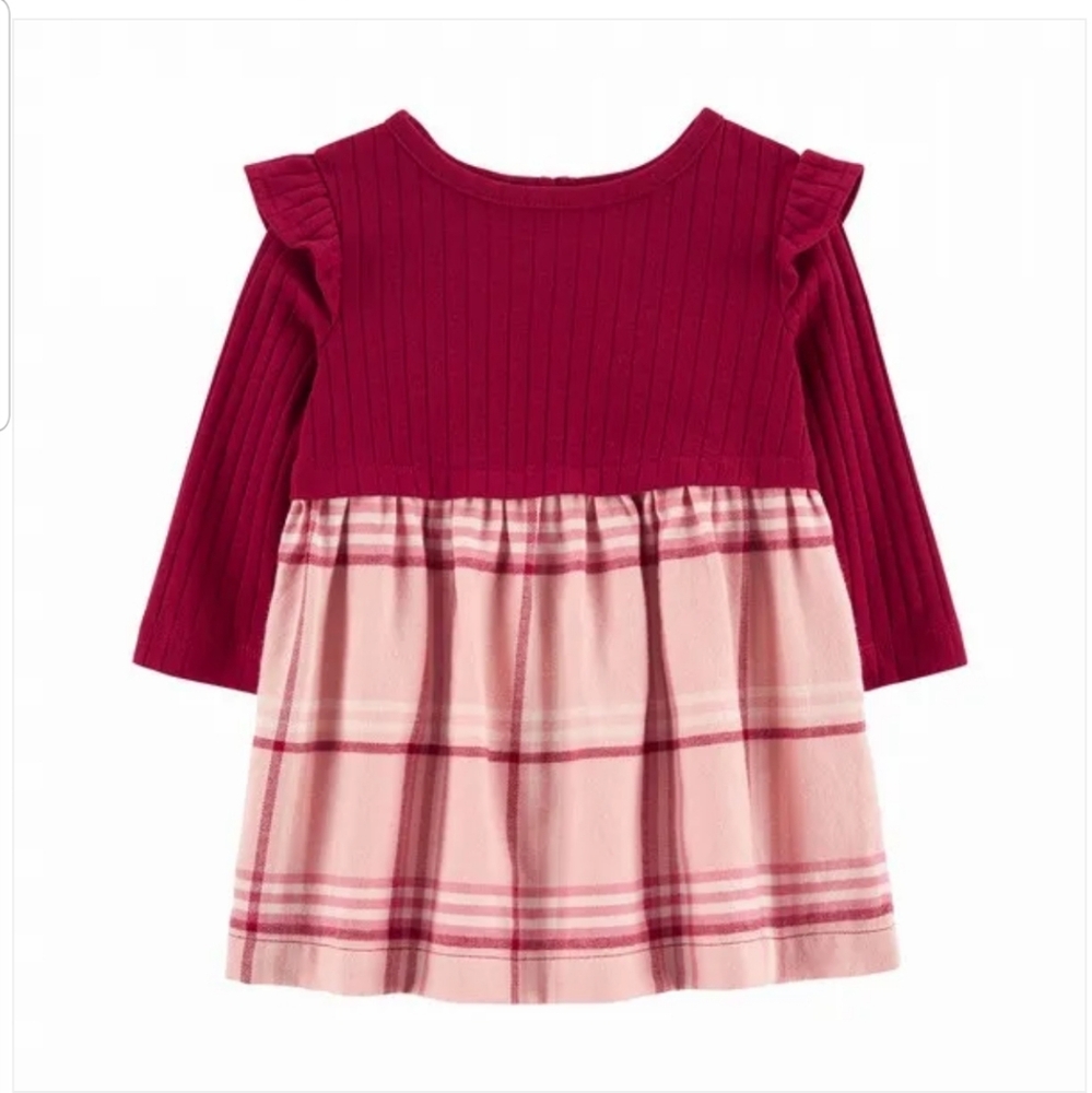 Carter's Baby Girls Plaid Flutter Dress‎ 24 M Red Pink Valentine's Day NWT